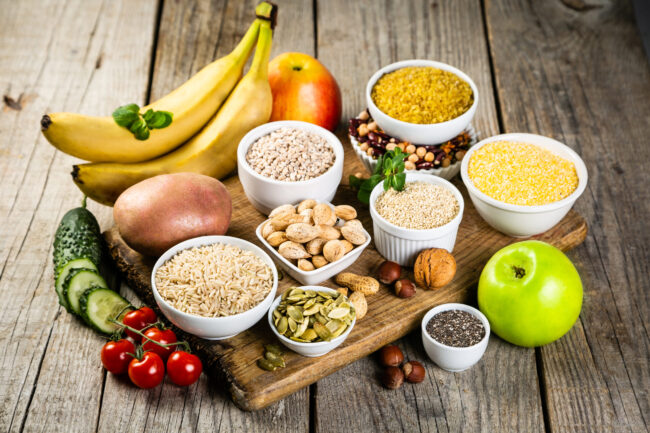 Selection of good carbohydrates sources. Healthy vegan diet