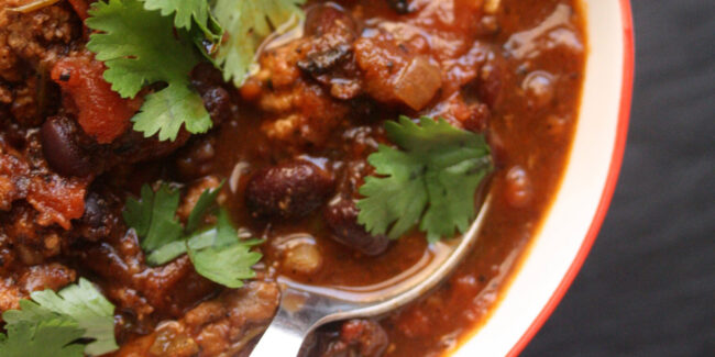 Turkey Chili with black beans and jalapeno