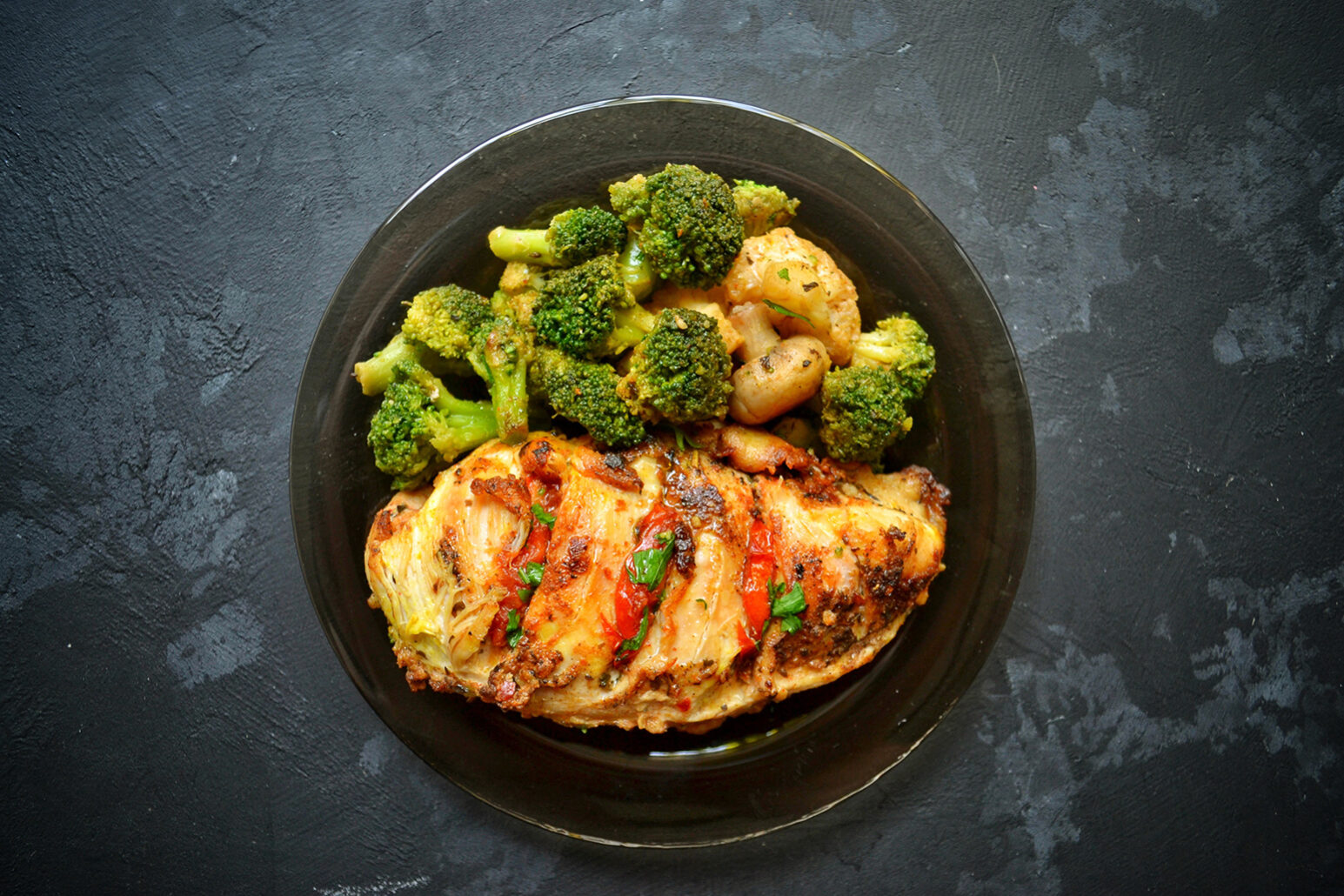 Fried chicken fillet. Broccoli and cauliflower. Baked chicken br