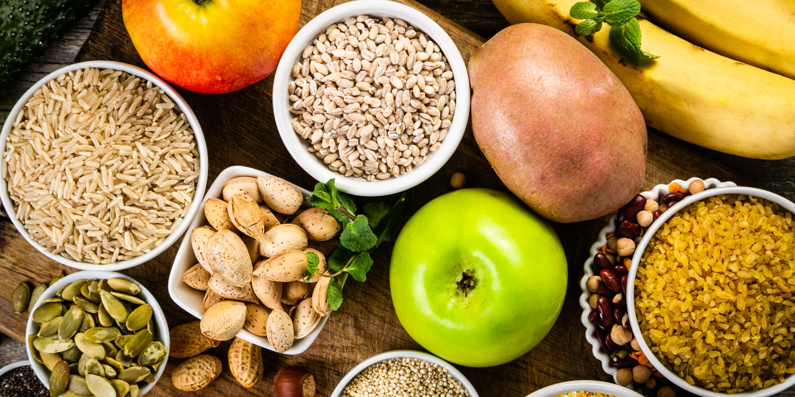 Selection of good carbohydrates sources. Healthy vegan diet