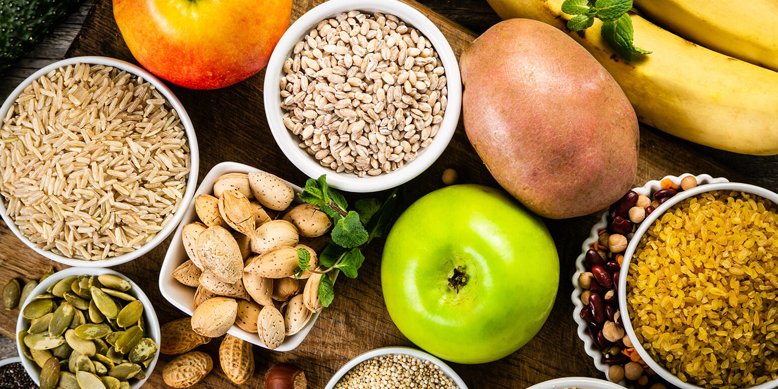 Selection of good carbohydrates sources. Healthy vegan diet