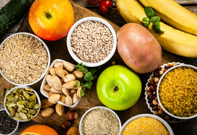 Selection of good carbohydrates sources. Healthy vegan diet