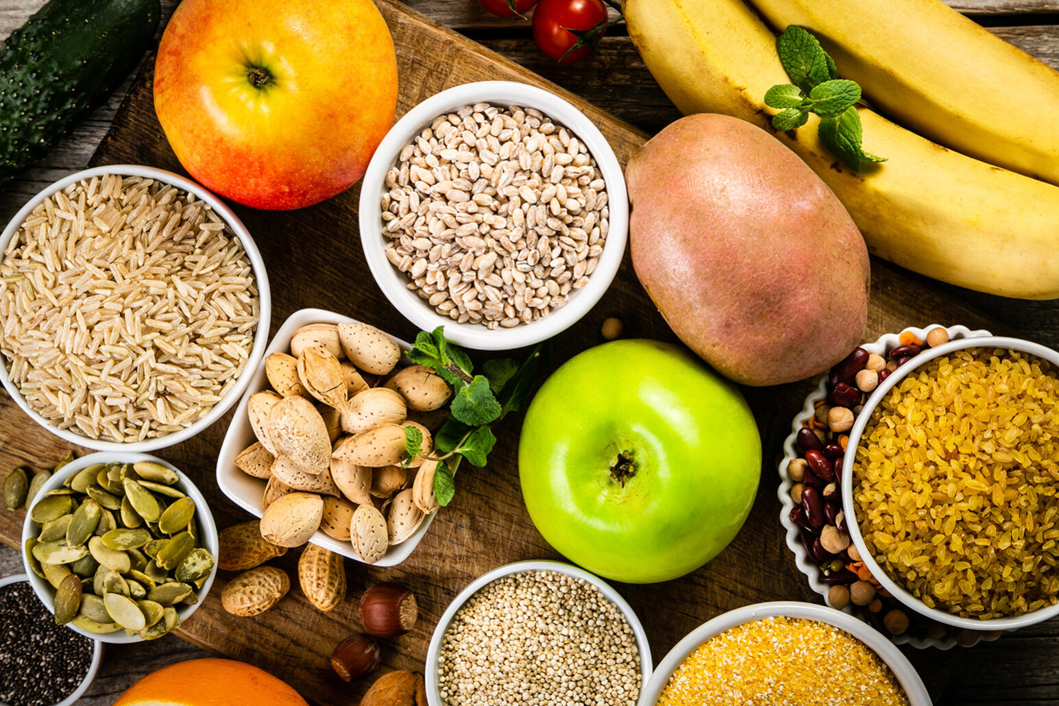 Selection of good carbohydrates sources. Healthy vegan diet