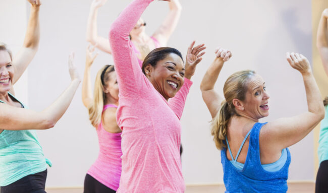 Group of multi-ethnic women in exercise class