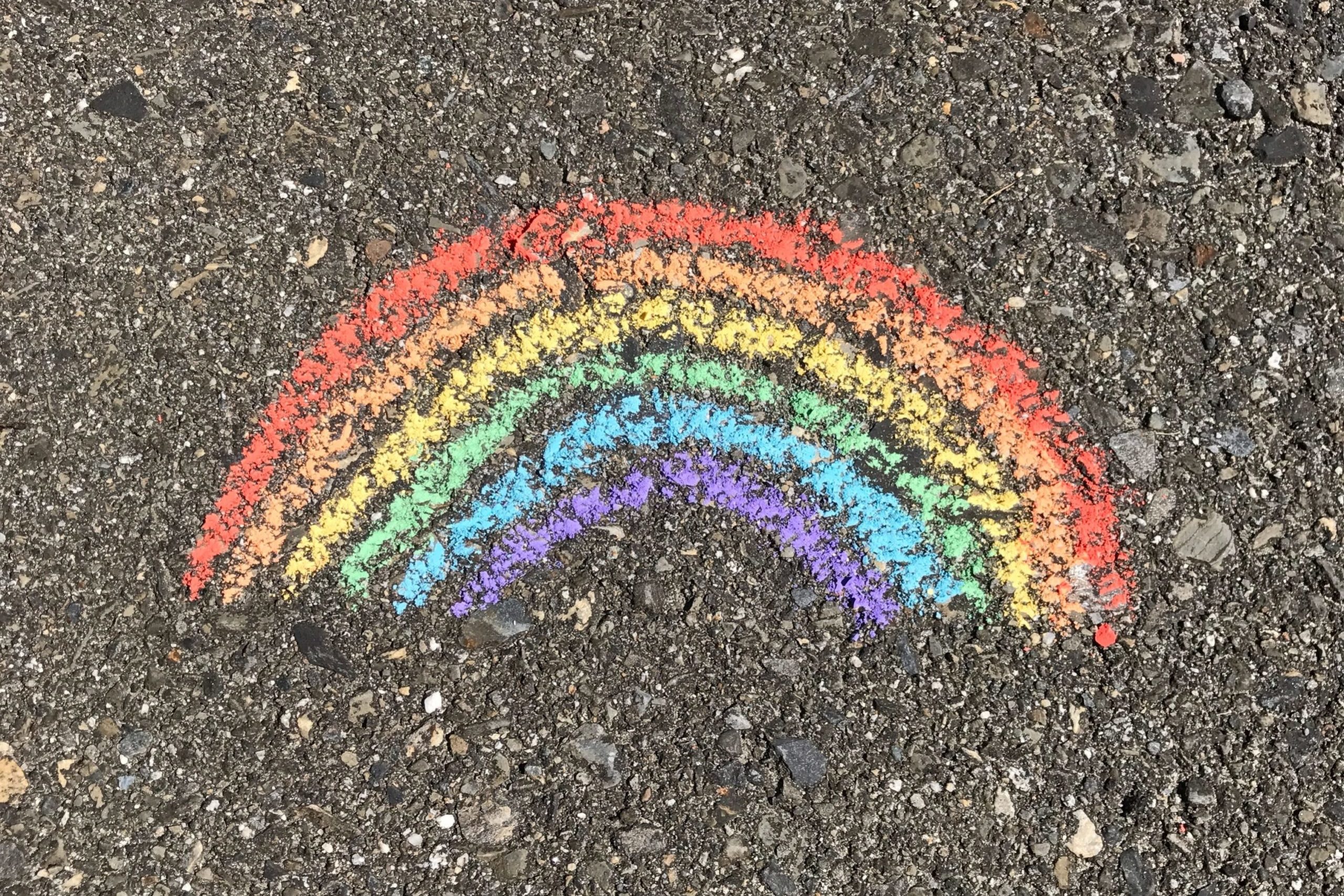 Sidewalk chalk rainbow drawing